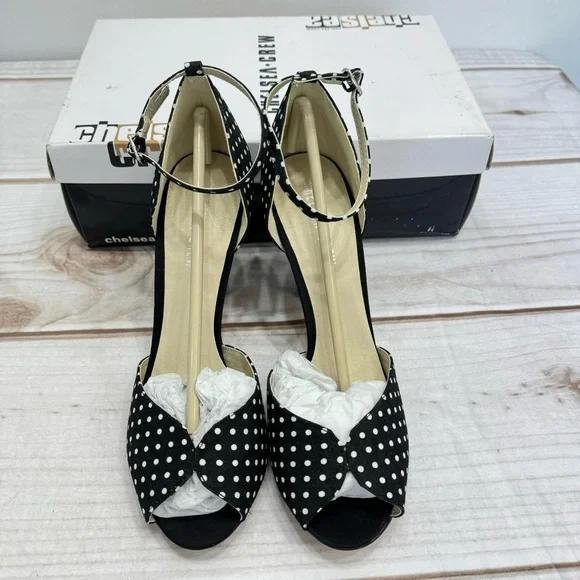 Lola Black & White Polka Dot Heels Peep Toe Ankle Strap ModCloth by Chelsea Crew - Picture 10 of 14
